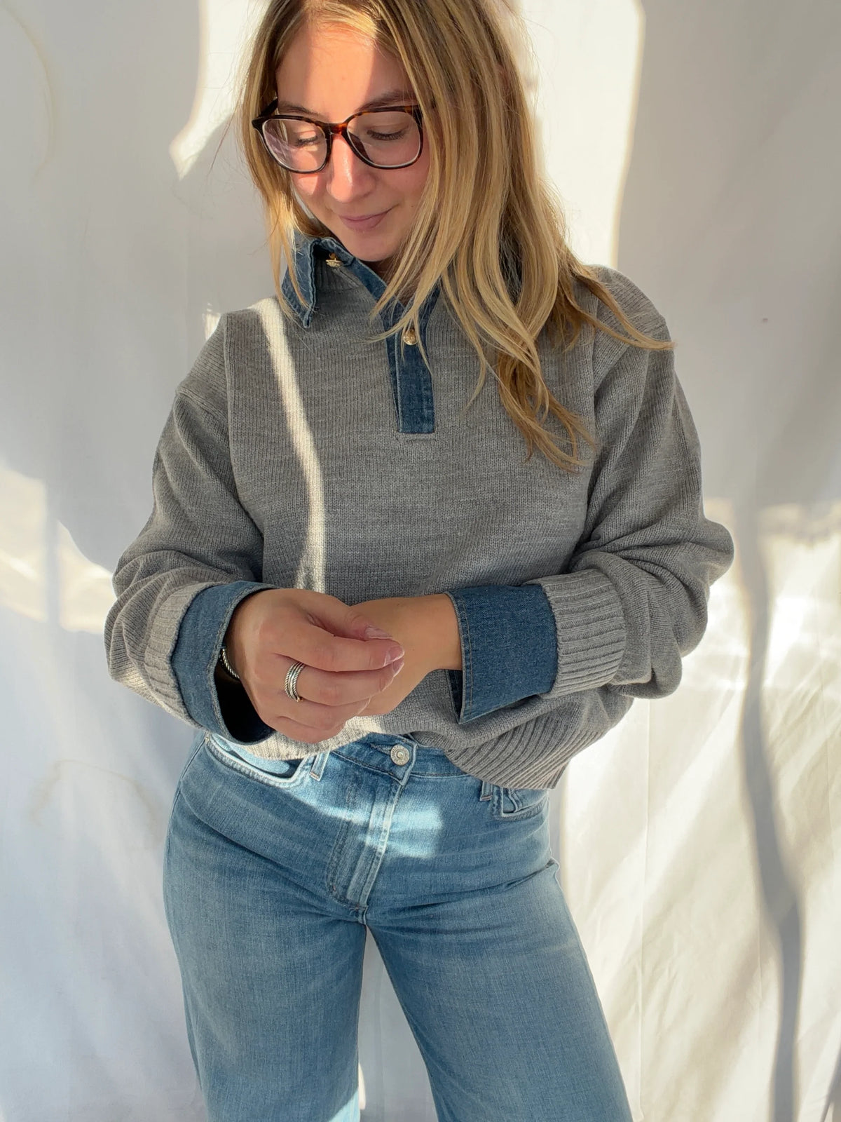 Emely Denim Contrast Sweater