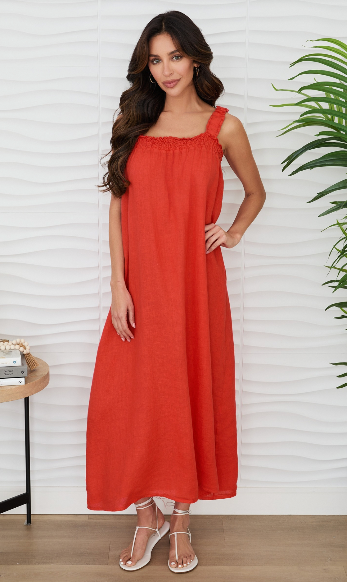 Linen Ruched Maxi Dress