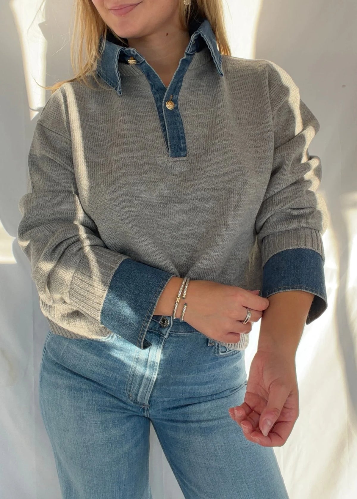 Emely Denim Contrast Sweater